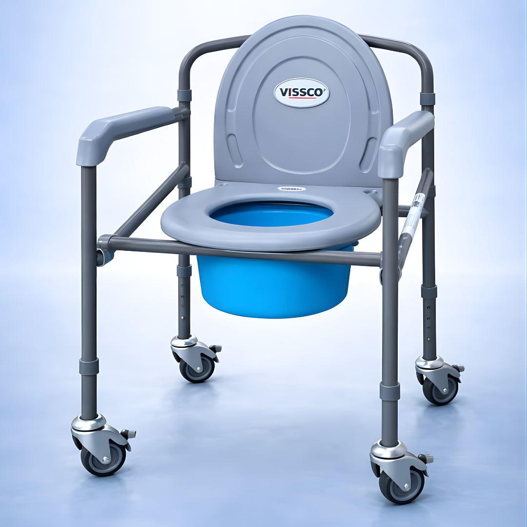 Vissco Comfort Folding Commode with Wheels (PC 0941C) – Portable & Movable Commode Chair for Elderly & Patients