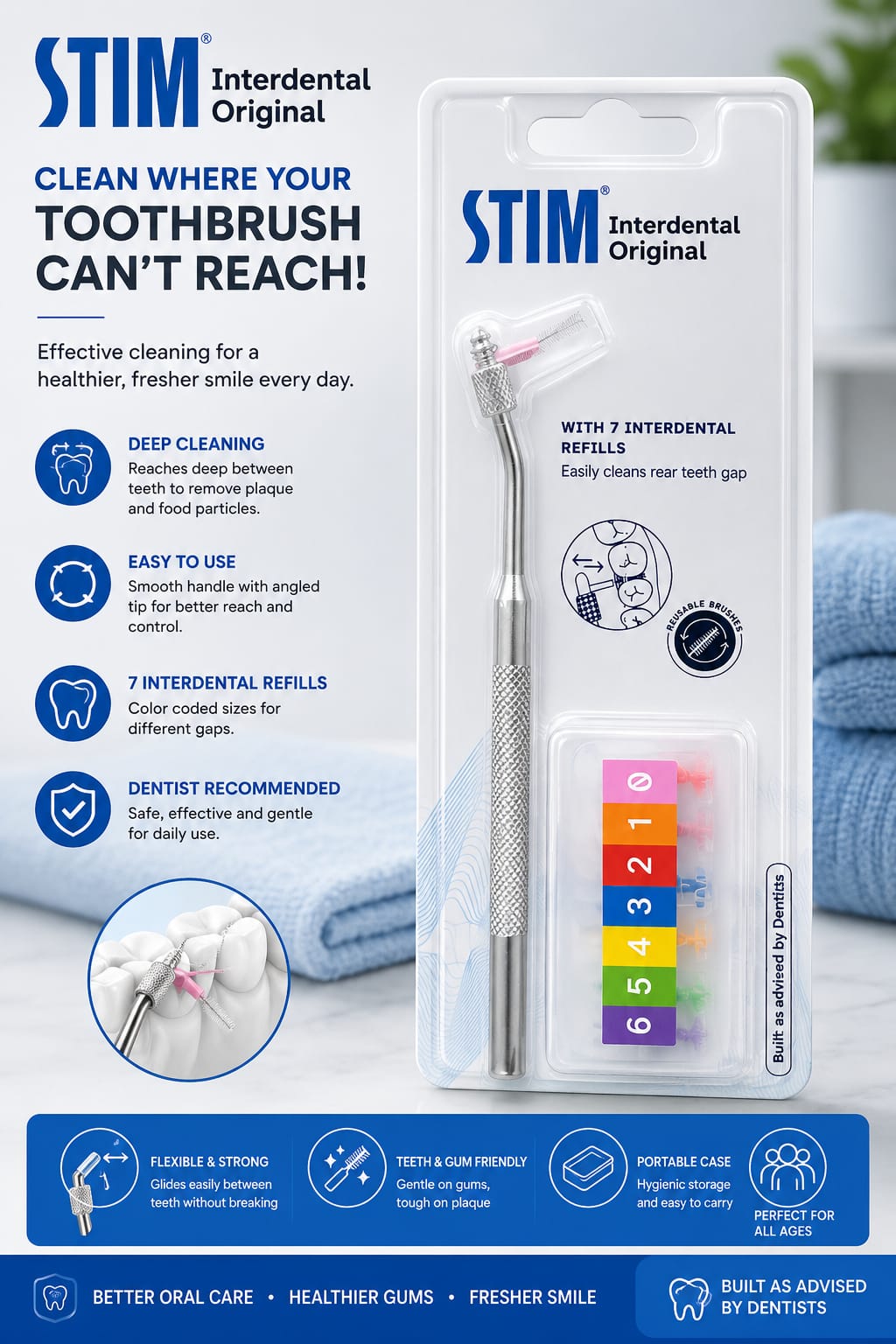 STIM Interdental Original – With 7 Interdental Refills | Complete Interdental Cleaning System