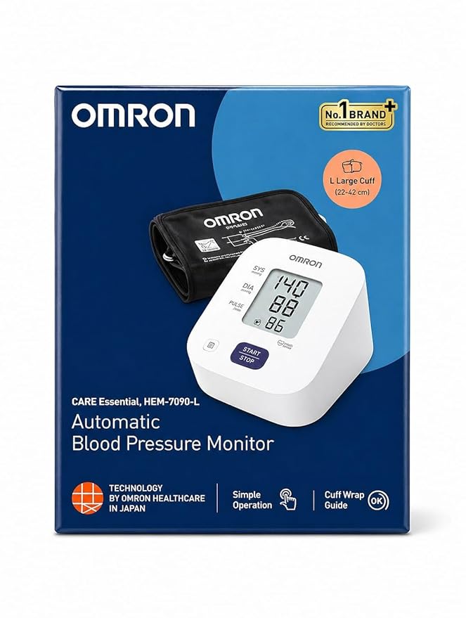 Omron Automatic Blood Pressure Monitor HEM-7090-L – Digital BP Machine with Large Cuff (22–42 cm) | 2 Year Warranty