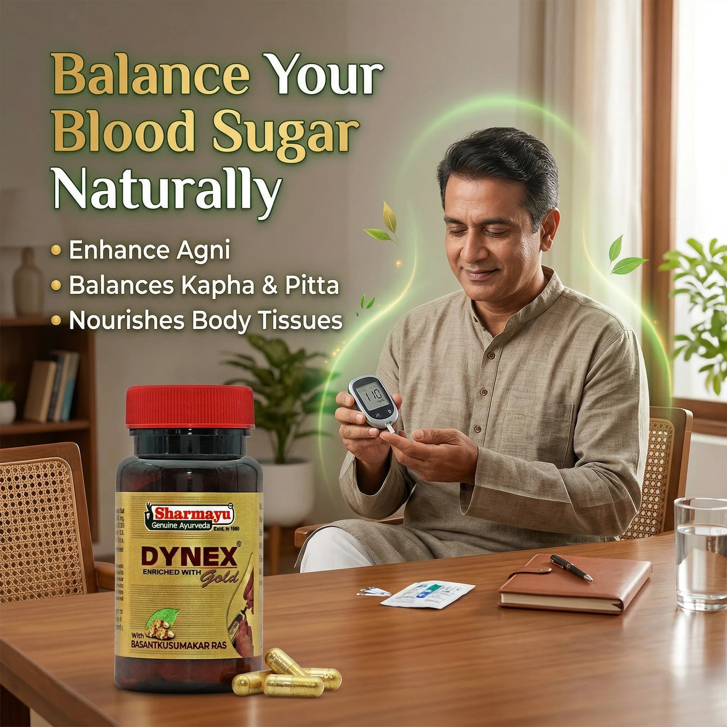 Dynex Gold 60 Capsules with Basant Kusumakar Ras – Ayurvedic Blood Sugar Support Supplement