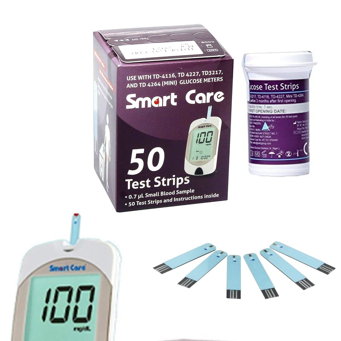 SMARTCARE Blood Glucose Test Strips – 50 Strips | Accurate Diabetes Monitoring Strips for SMARTCARE Glucometer