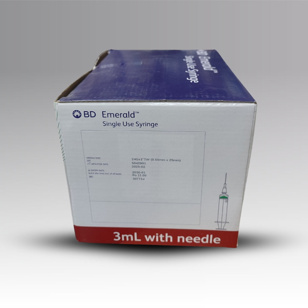 BD Emerald 3ml Single Use Syringe with Needle – Pack of 100 Units | Sterile & Disposable Medical Syringe