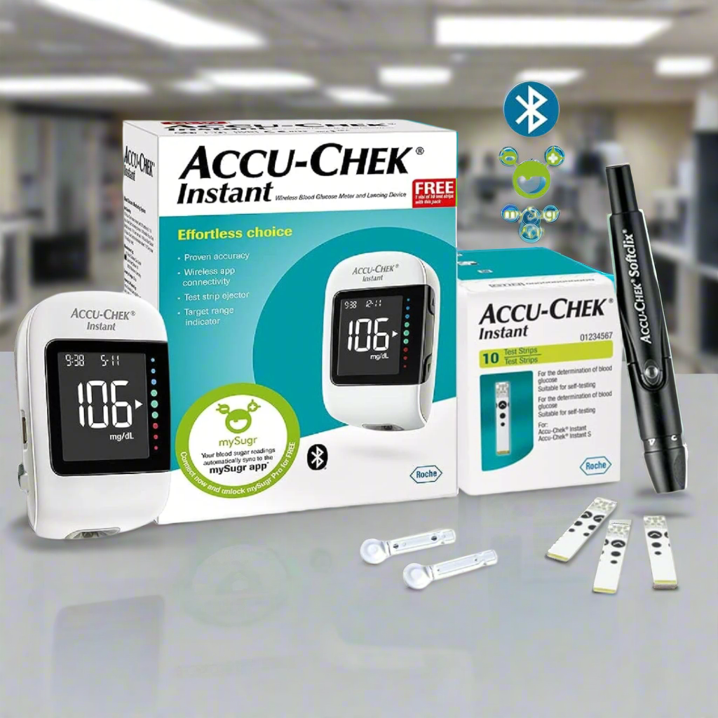Accu-Chek instant Meter With Blue Tooth Technology With 10 Strips Free
