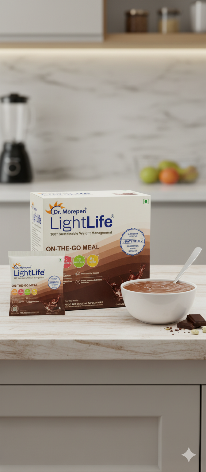 Dr. Morepen LightLife® On-The-Go Meal – Chocolate (300g) Complete Meal Replacement | Slimbiome® | High Protein | Weight Management Formula