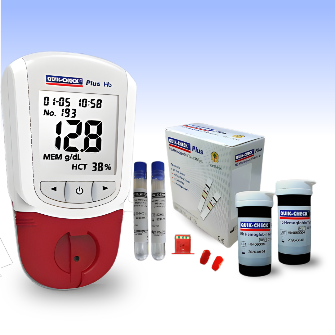 QUIK-CHECK Plus Hb Hemoglobin Testing System + 50 Test Strips Combo Pack