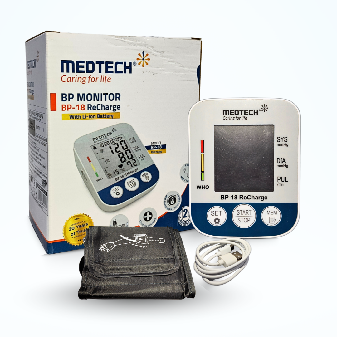Medtech BP-18 ReCharge Blood Pressure Monitor – Automatic BP Machine with Li-Ion Battery | Type-C Charging