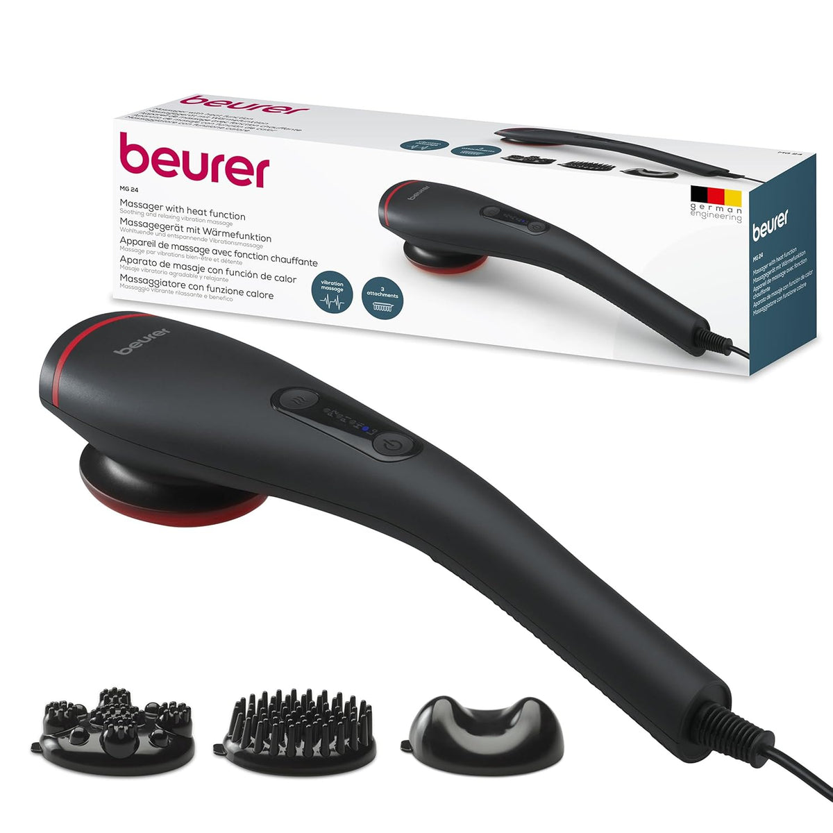 Beurer MG 24 Handheld Massager with Heat Function | Soothing Vibration Massage for Muscle Relaxation & Pain Relief | Full Body Massager