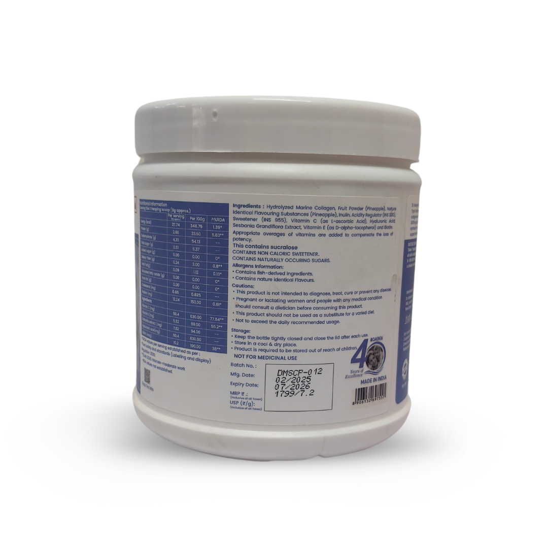 Dr. Morepen Skin Collagen – 250g | Marine Collagen with Biotin, Hyaluronic Acid, Vitamin C & E | Pineapple Flavour