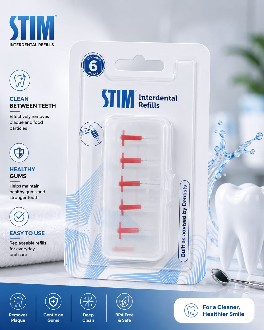 Stim Interdental Refill ISO-2 Extra Fine (Red) (Pack Of 6)