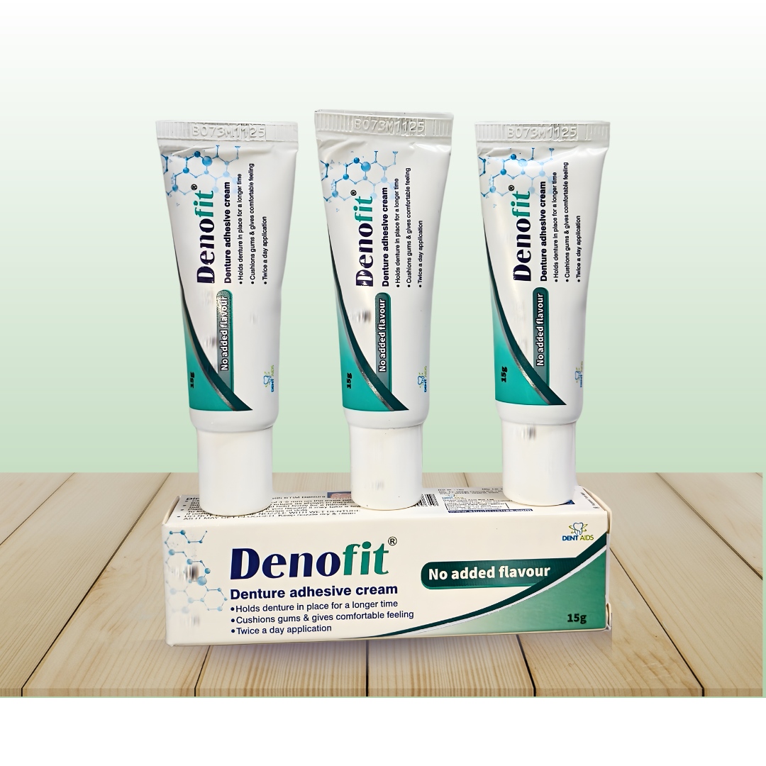 Denofit Denture Adhesive Cream – No Added Flavour (15g Each) | Pack of 3
