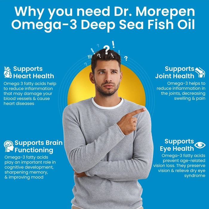 Dr Morepen Omega-3 Deep Sea Fish Oil 1000MG (180mg EPA, 120mg DHA & Vitamin D3, A, E & k2-7) 60+60 Capsules