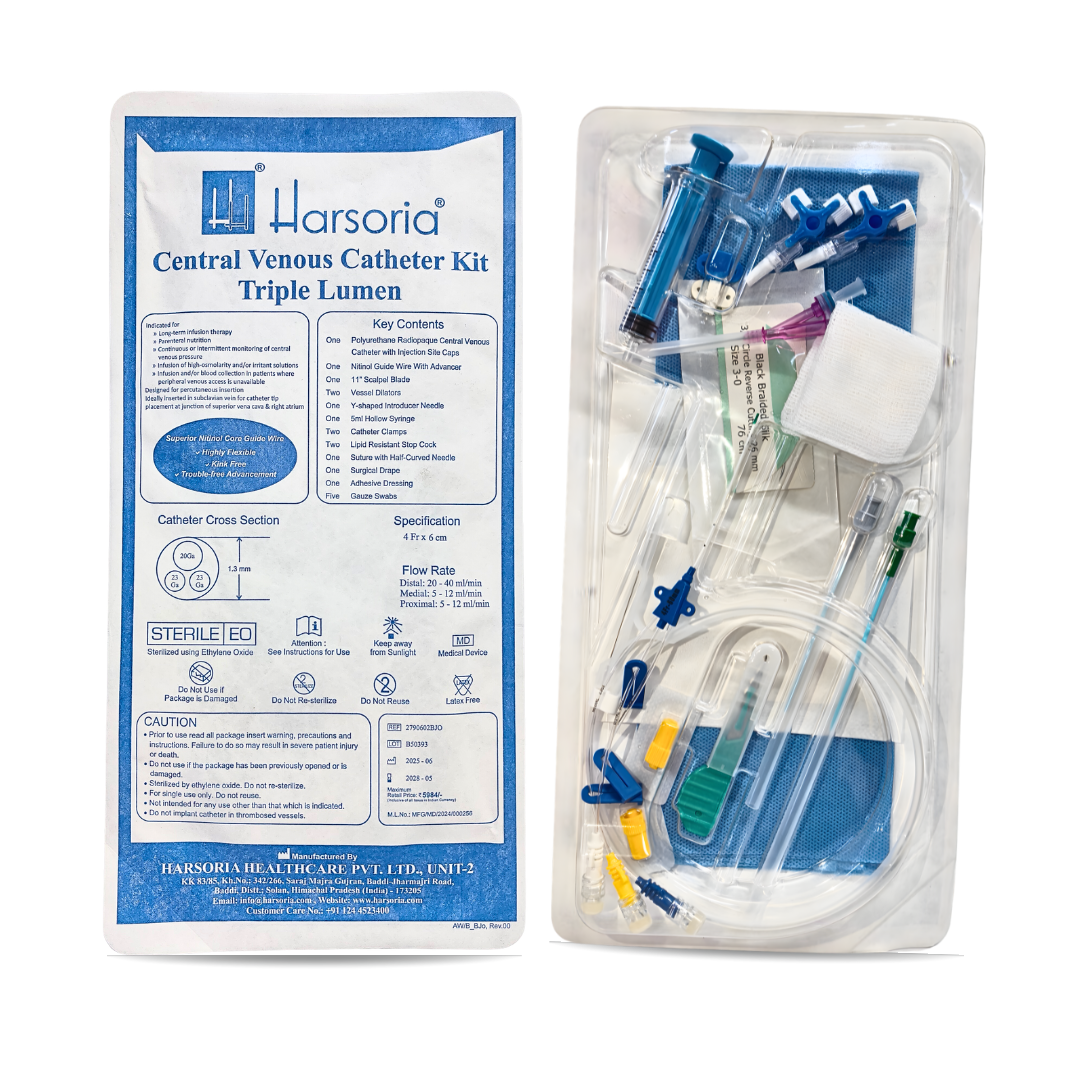 Central Venous Catheter Kit Triple Lumen (4Fr x 6cm) – Sterile CVC Kit