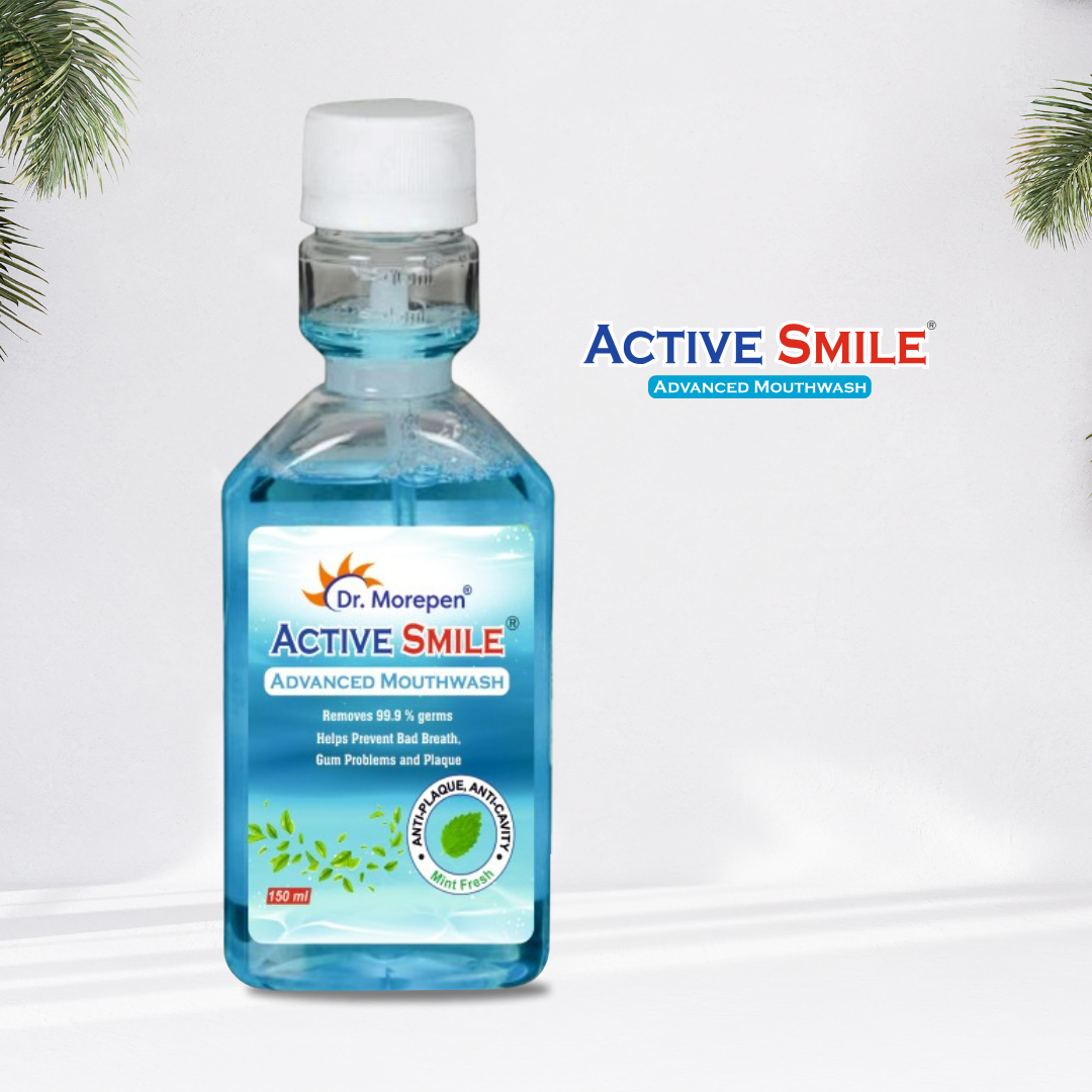 Dr. Morepen Active Smile Advanced Mouthwash – 150ml | Alcohol-Free Antiseptic Mouth Rinse for Fresh Breath & Gum Health