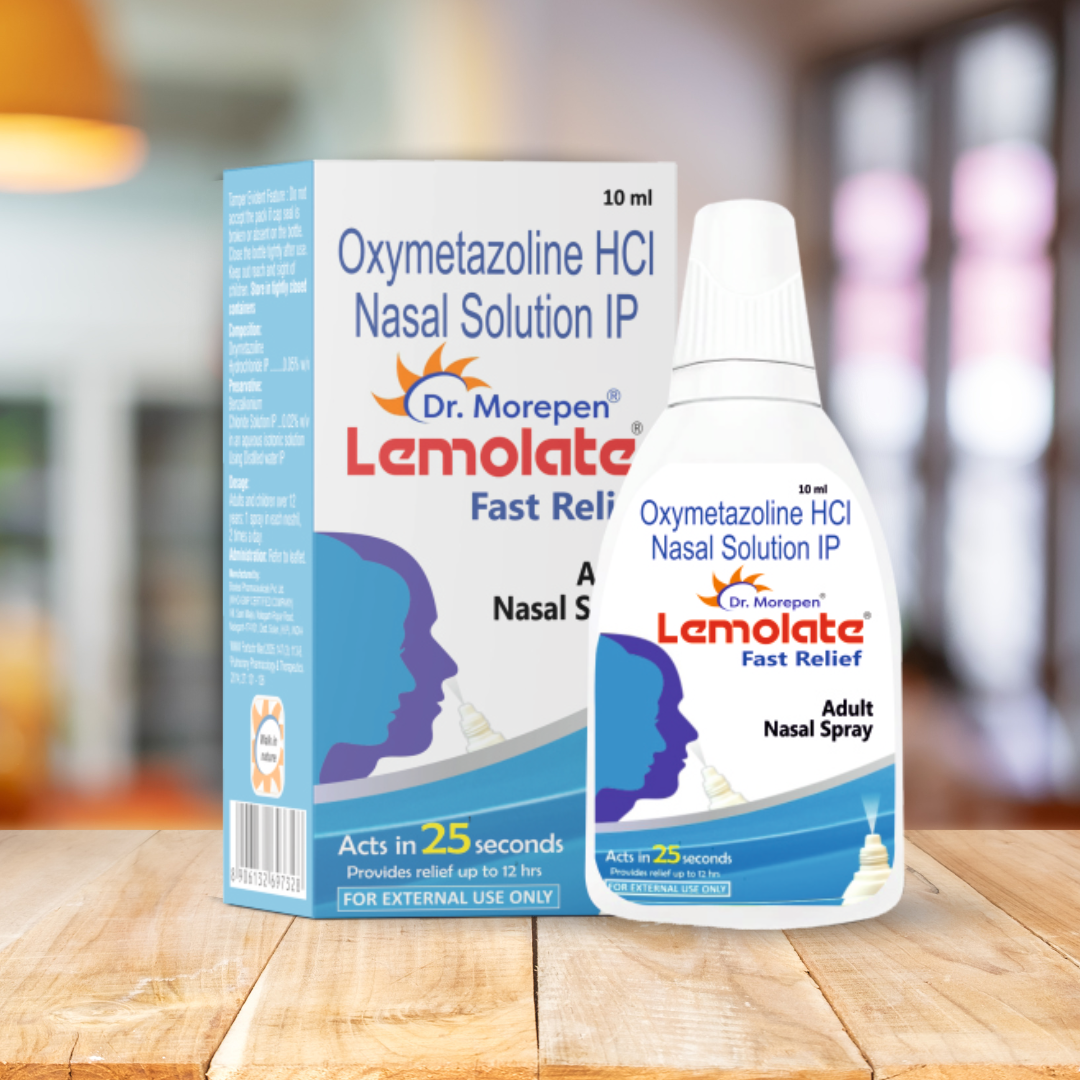 Dr. Morepen Lemolate® Fast Relief Nasal Spray – 10ml | Instant Blocked Nose & Sinus Relief in 25 Seconds