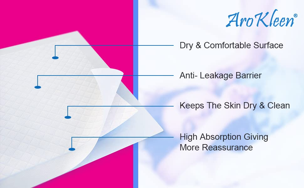 Disposable Underpads Sheet Arokleen Paramount Pack Of 10 Pcs, Blue, Size 60-90 CM With 5 Layered Anti Leakage Super Absorbent Sheet