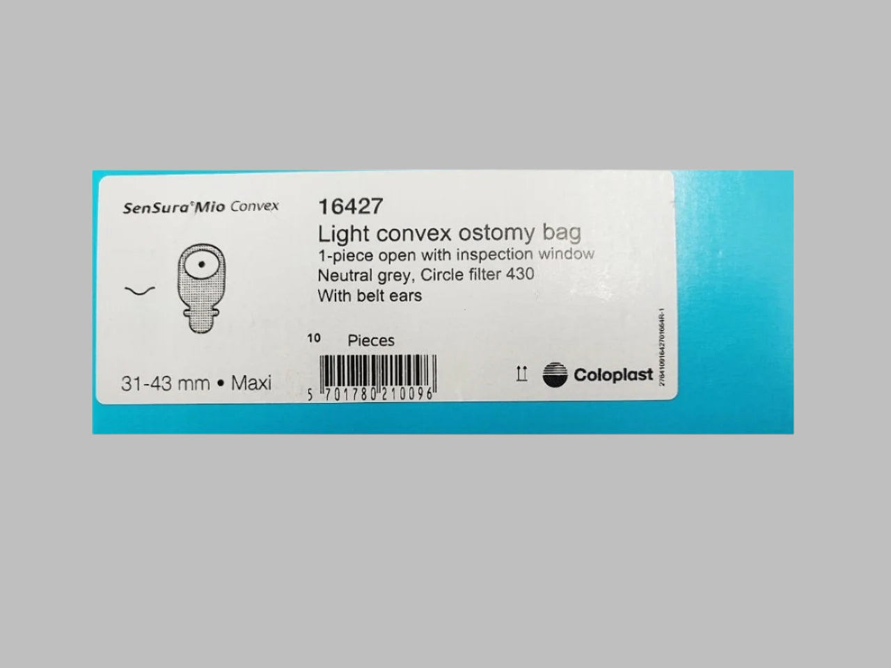 Coloplast Sensura Mio Light Convex 1-Piece Open with inspection window Neutral Grey Ostomy Bag 31-43mm 16427