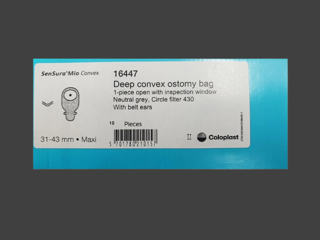 Coloplast Sensura Mio Deep Convex 1-Piece Open with Inspection window Neutral Grey Ostomy Bag 31-43mm 16447