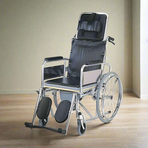 Karma Rainbow 8 Reclining Wheelchair with Commode – Hydraulic Recliner, U-Cut Seat, Headrest, Foldable Design & Heavy-Duty Steel Frame | Ideal for Elderly, Patients & Long-Term Use
