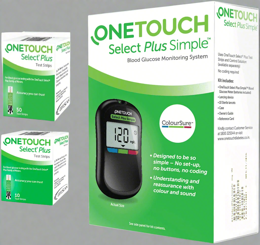 OneTouch Select Plus Simple Glucometer (10+50 Strips)