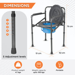 Vissco 0941 Comfort Folding Commode (PC 0941) – Portable & Lightweight Commode Chair for Elderly & Patients