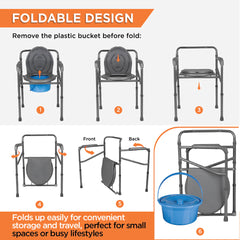 Vissco 0941 Comfort Folding Commode (PC 0941) – Portable & Lightweight Commode Chair for Elderly & Patients