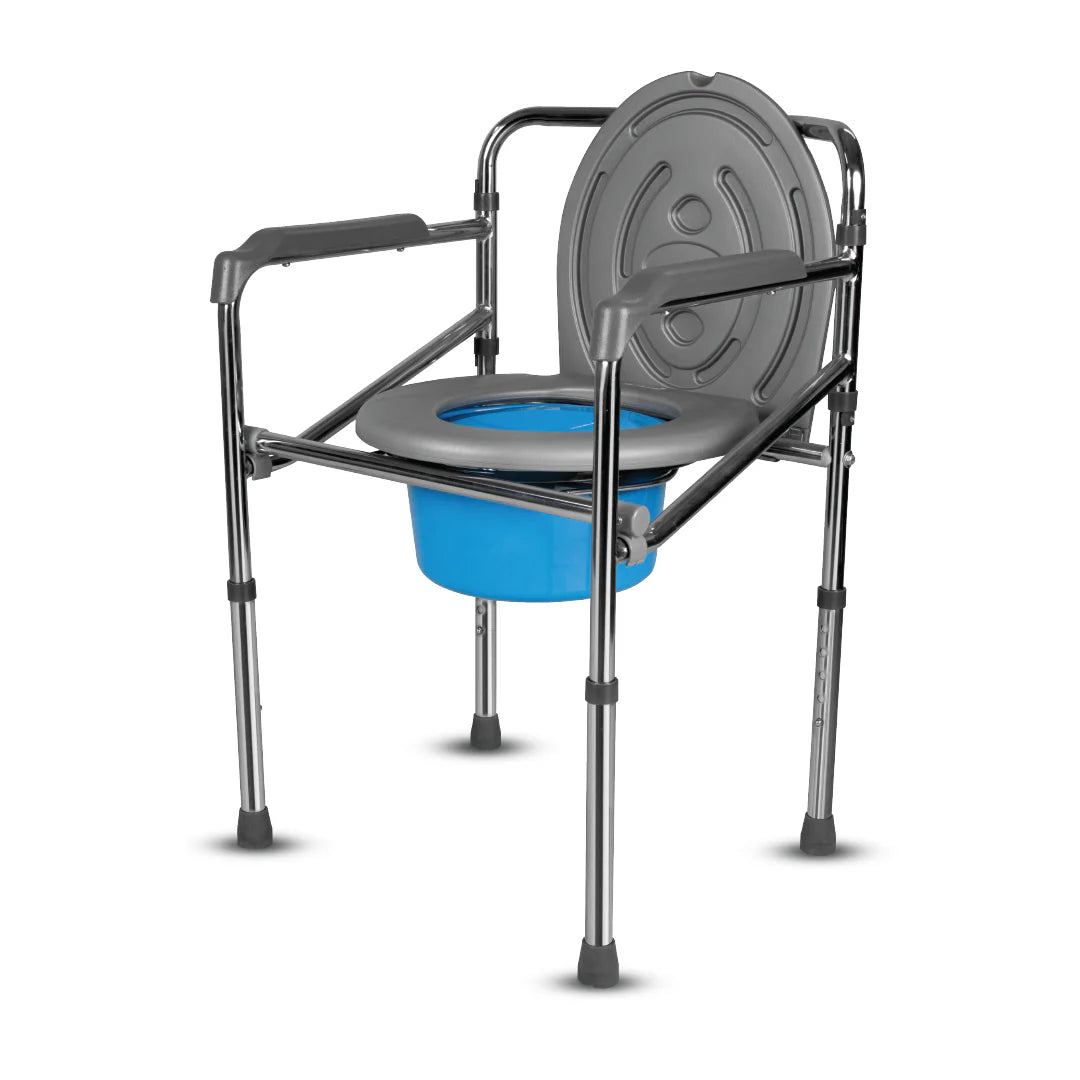 Vissco Comfort Chrome Folding Commode Chair Without Wheels PC 0942 | Portable Bathroom Aid for Elderly & Patients | Universal Size