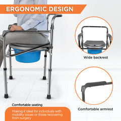 Vissco Comfort Chrome Folding Commode Chair Without Wheels PC 0942 | Portable Bathroom Aid for Elderly & Patients | Universal Size