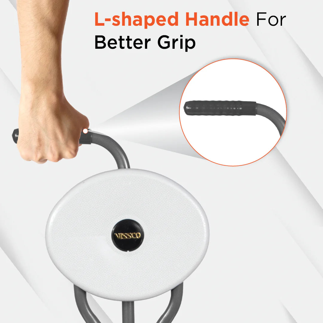 Vissco Avanti Walking Stick with Seat – PC 0944 | L-Shaped Handle, Lightweight, Foldable, Durable Rubber Shoe (Grey)