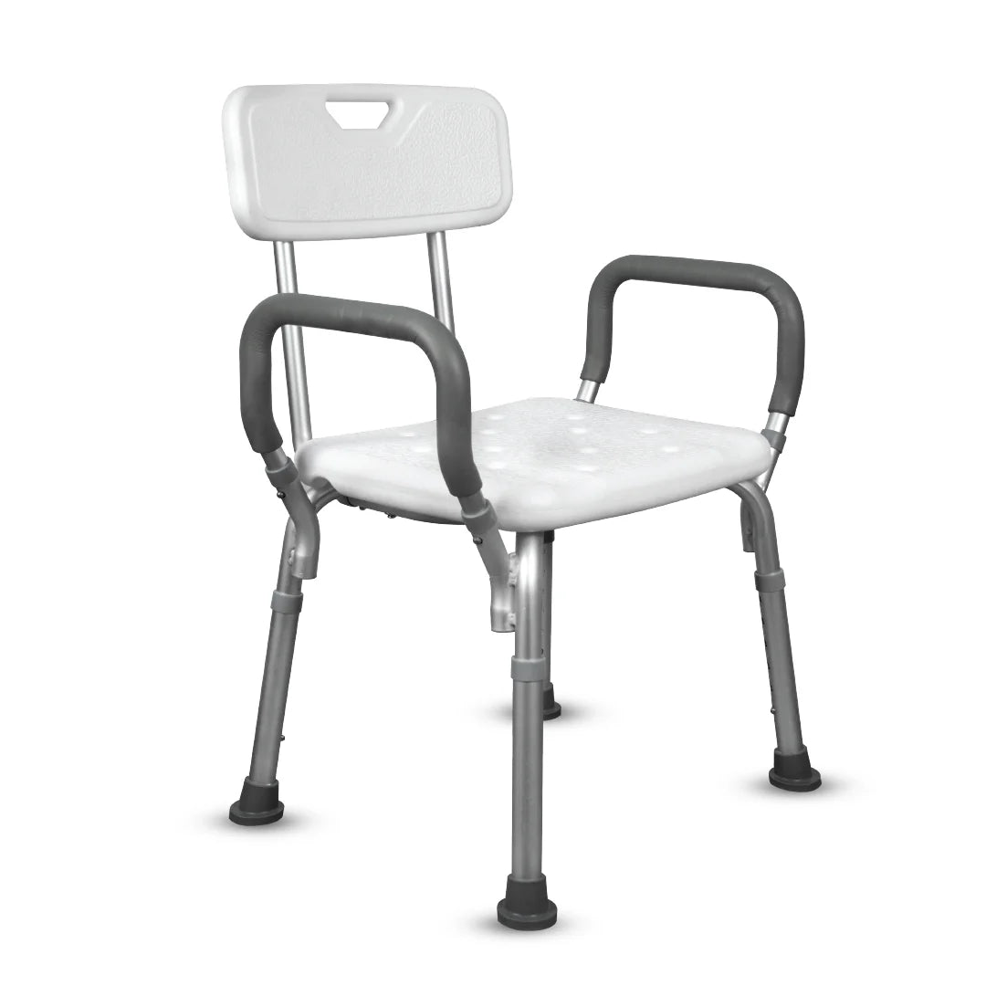 Vissco Comfort Shower Chair – PC 0980 | With Back & Armrest, Adjustable Height, Anti-Rust Aluminum Frame (White & Anodized)