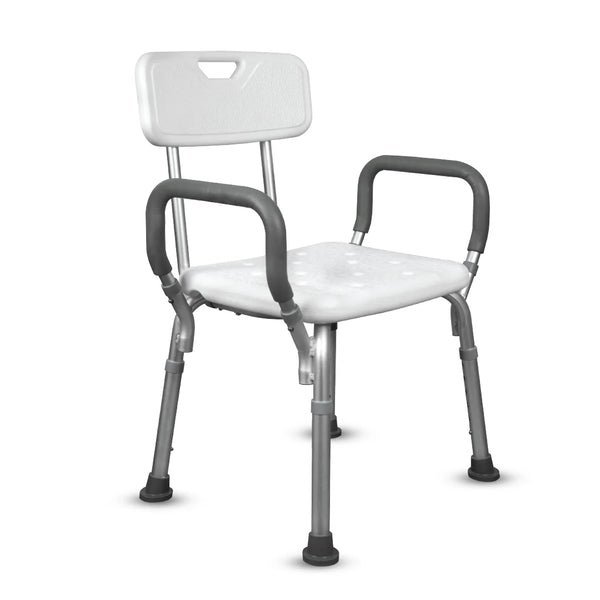 Vissco Comfort Shower Chair – PC 0980 | With Back & Armrest, Adjustable Height, Anti-Rust Aluminum Frame (White & Anodized)