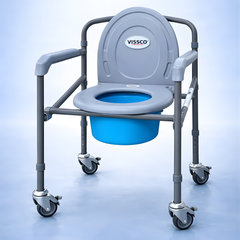 Vissco Comfort Folding Commode with Wheels (PC 0941C) – Portable & Movable Commode Chair for Elderly & Patients