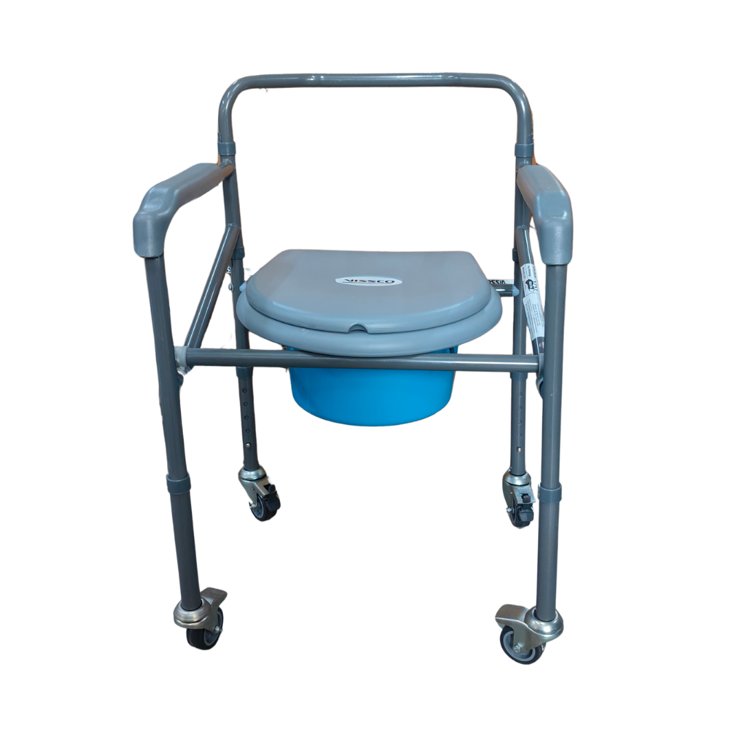 Vissco Comfort Folding Commode with Wheels (PC 0941C) – Portable & Movable Commode Chair for Elderly & Patients
