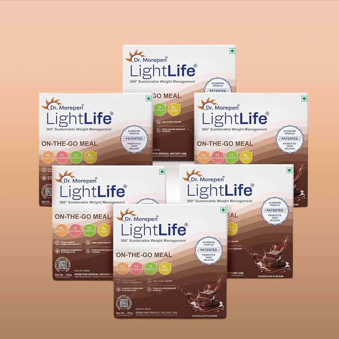 Dr. Morepen LightLife® On-The-Go Meal – Chocolate (300g) Complete Meal Replacement | Slimbiome® | High Protein | Weight Management Formula