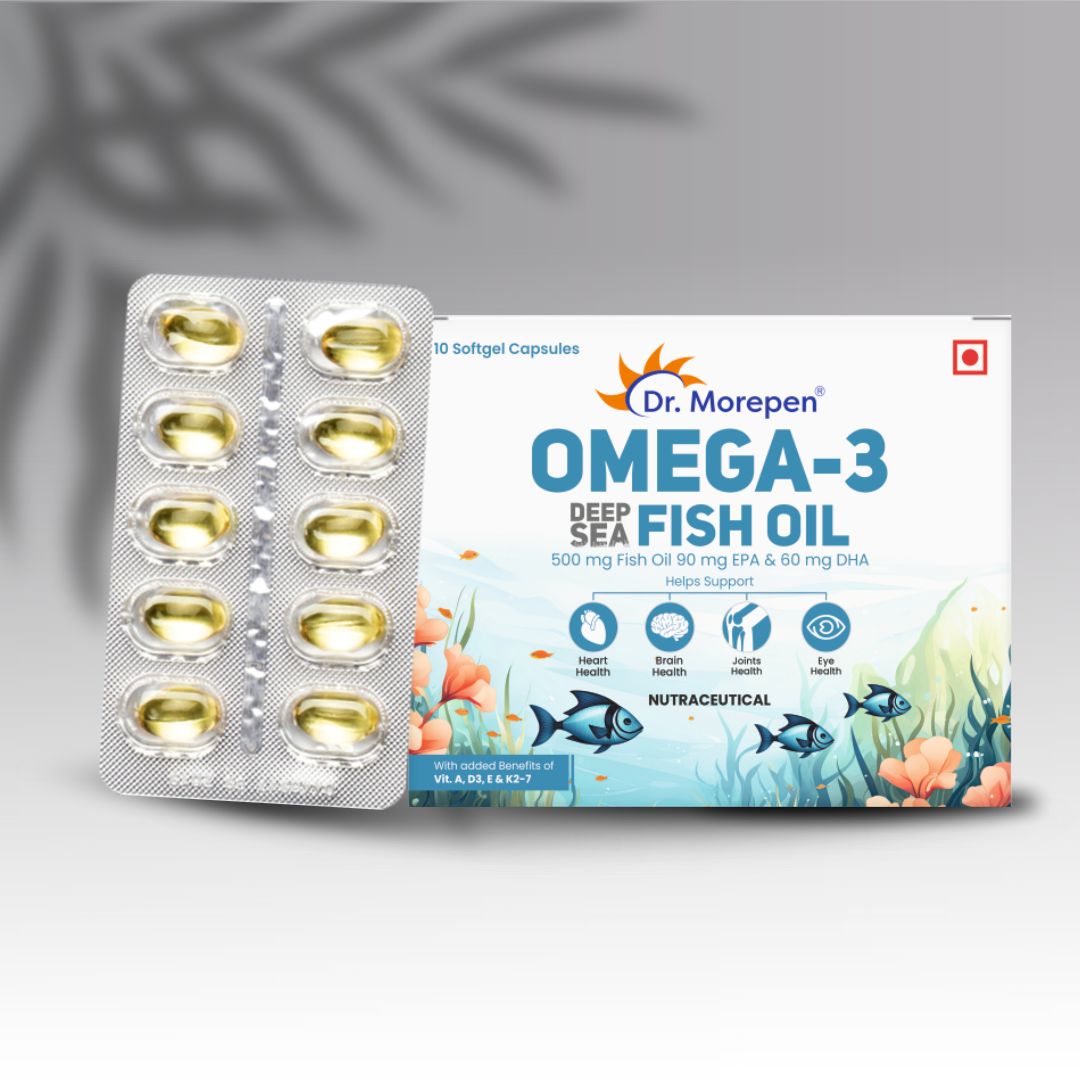 Dr. Morepen Omega-3 Deep Sea Fish Oil – Heart, Joint & Brain Health Softgel Capsules 500 mg (30 Cap.)