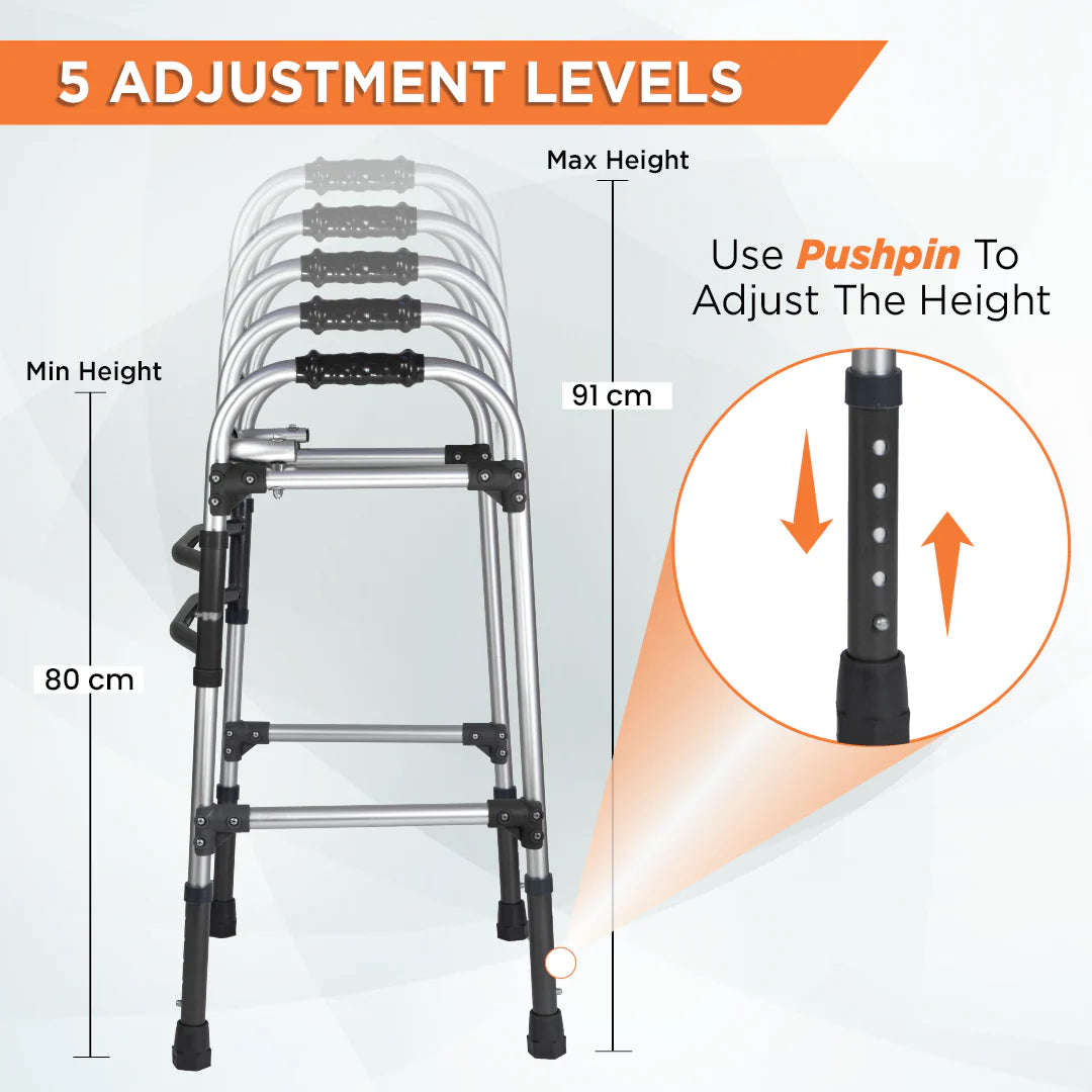 Vissco Max Walker PC 2901 – Height Adjustable Foldable Walker for Elderly & Patients | Universal Size
