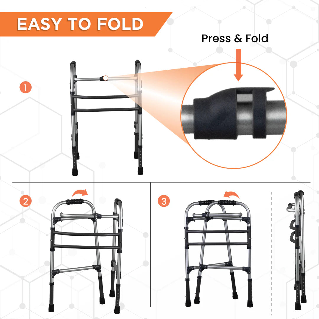 Vissco Max Walker PC 2901 – Height Adjustable Foldable Walker for Elderly & Patients | Universal Size