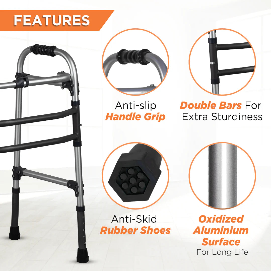 Vissco Max Walker PC 2901 – Height Adjustable Foldable Walker for Elderly & Patients | Universal Size