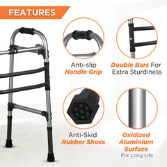 Vissco Max Walker PC 2901 – Height Adjustable Foldable Walker for Elderly & Patients | Universal Size
