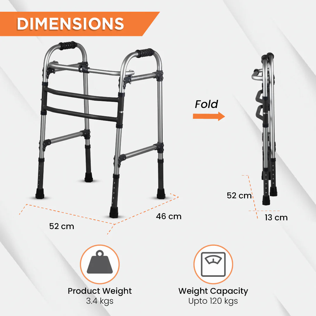 Vissco Max Walker PC 2901 – Height Adjustable Foldable Walker for Elderly & Patients | Universal Size