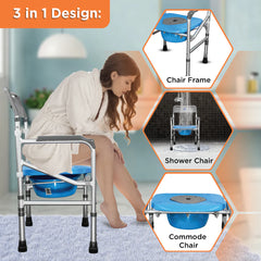 VISSCO Comfort Foldable Commode Shower Chair (PC 2996) – Multipurpose Bathroom Safety Chair for Elderly & Patients