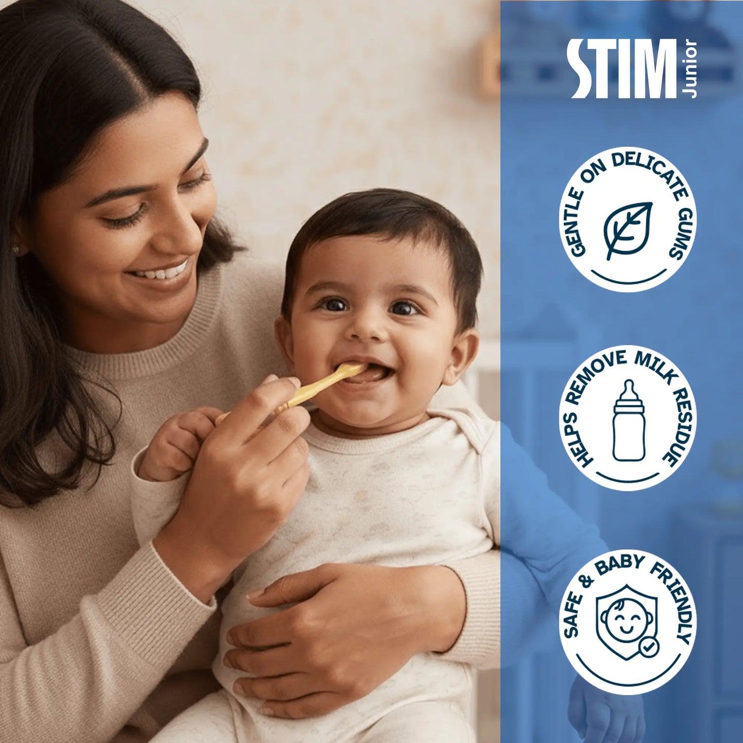 STIM Junior Toddler Oral Care Kit (6–24 Months) – Baby Toothbrush, Tongue Cleaner & Muslin Cloth | Safe Silicone Dental Care Kit