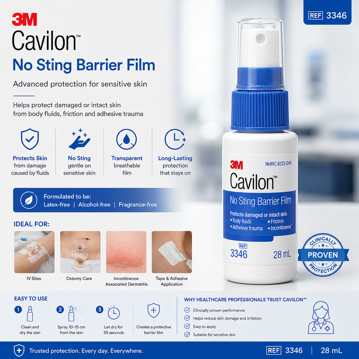 3M Cavilon No Sting Barrier Film Spray 28ml (3346) – Advanced Skin Protection for Stoma