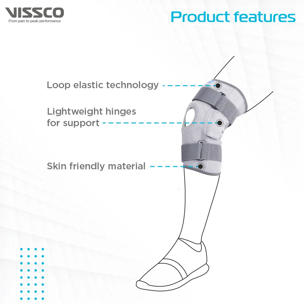 Vissco Elastic Hinged Knee Brace with Open Patella – Moderate Support for ACL, Meniscus & Post-Surgery
