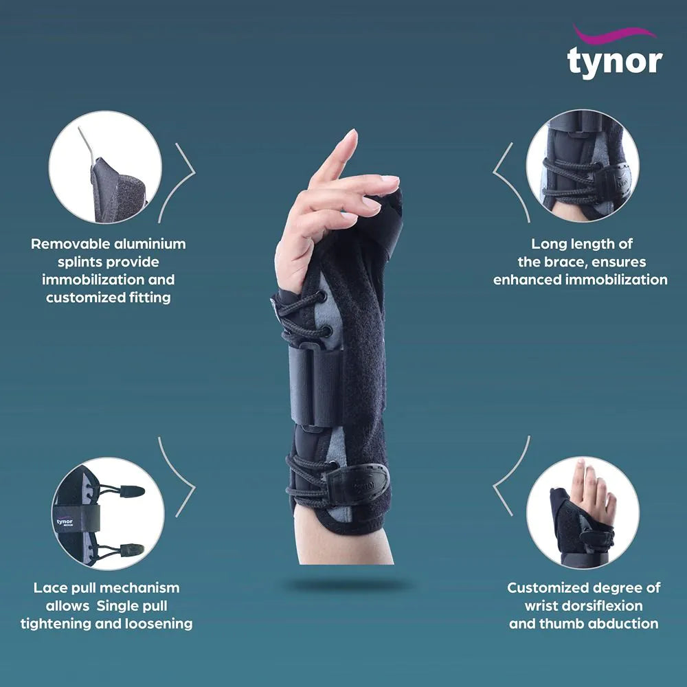 Tynor Wrist Splint with Thumb – Adjustable Support for Wrist & Thumb Immobilization