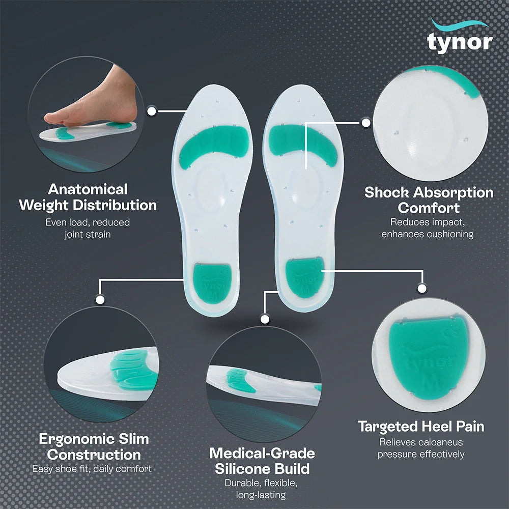 Tynor Insole Full Silicone K-01 – Premium Silicone Shoe Insoles for Foot Comfort, Heel Cushioning &Shock Absorption | Pair | Sizes S–XL