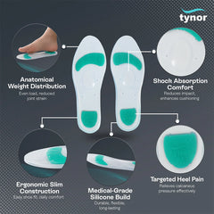 Tynor Insole Full Silicone K-01 – Premium Silicone Shoe Insoles for Foot Comfort, Heel Cushioning &Shock Absorption | Pair | Sizes S–XL