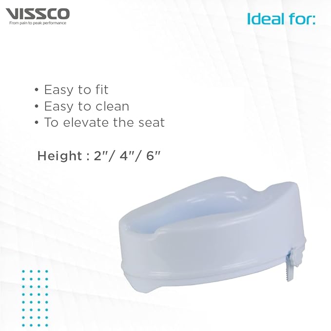 Vissco Comfort Commode Elevated Seat (4 Inch Height) Without Lid, Comfortable, Lightweight Portable Raised Commode