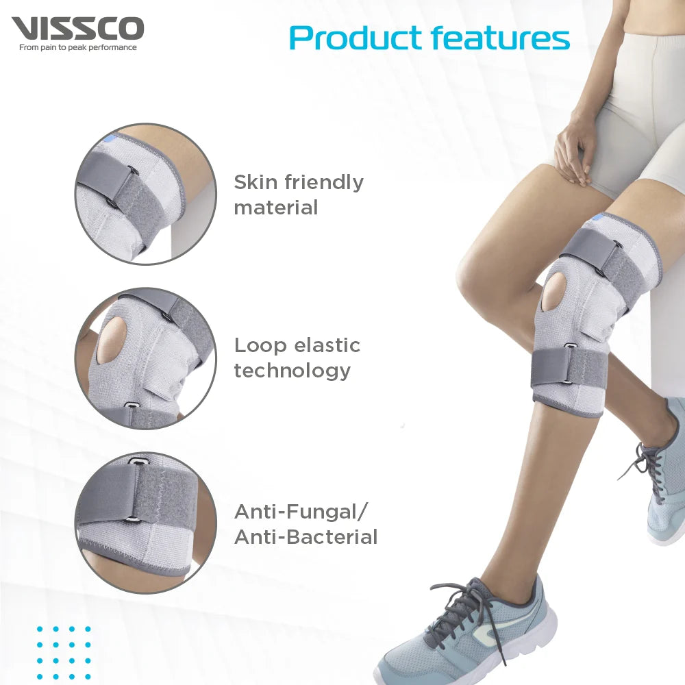 Vissco Elastic Hinged Knee Brace with Open Patella – Moderate Support for ACL, Meniscus & Post-Surgery
