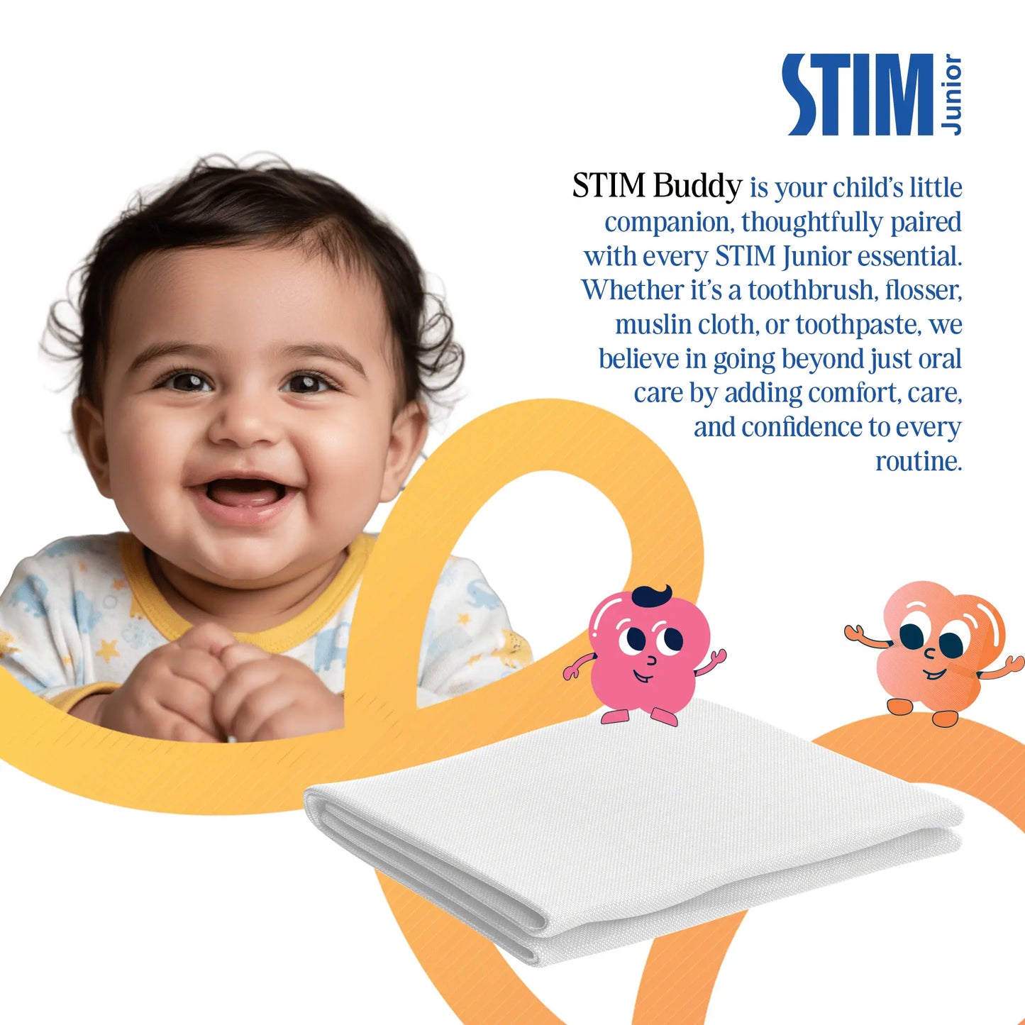 STIM Junior Toddler Oral Care Kit (6–24 Months) – Baby Toothbrush, Tongue Cleaner & Muslin Cloth | Safe Silicone Dental Care Kit