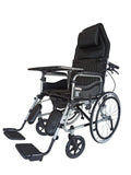 Karma Ryder 8 Reclining Wheelchair with Commode | Foldable Hydraulic Recliner Chair with U-Cut Seat, 3D Headrest, Tray & Detachable Armrests | Ideal for Elderly & Patients